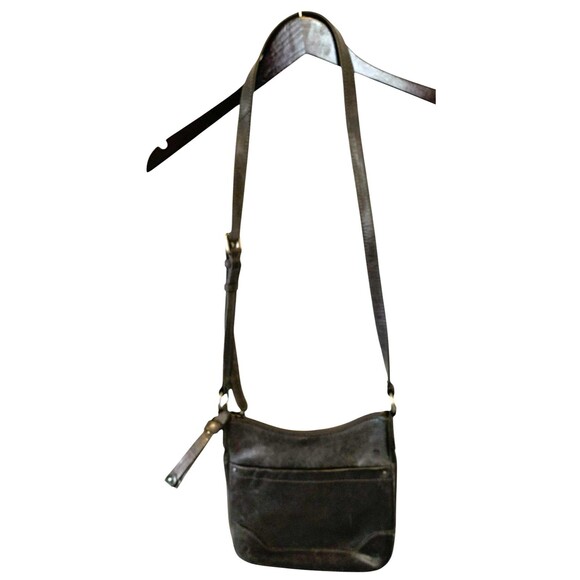 Frye Melissa Swing Crossbody Dark Gray Leather Plaid Lining Zip Closure - Picture 1 of 10